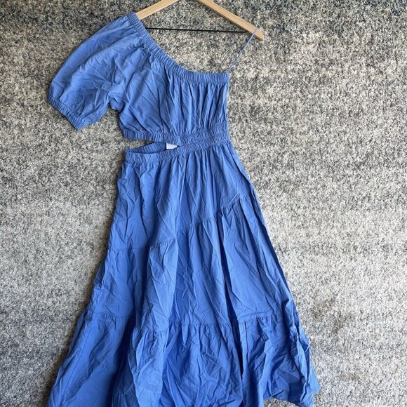 Steve Madden Leena Maxi Dress In Ultramarine Blue One Shoulder Small Ruffle - Picture 2 of 10